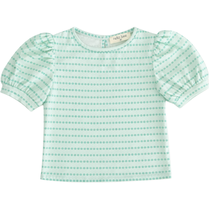 Nella June Nella June Puff Sleeve Tee - Green Floral Stripe