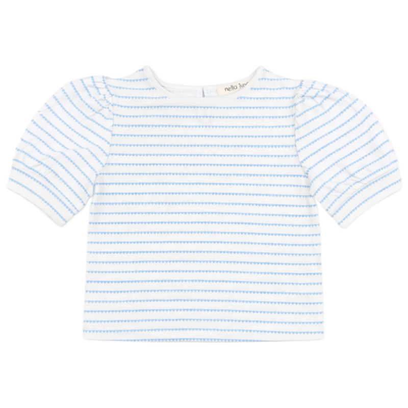 Nella June Nella June Puff Sleeve Tee - Blue Heart Stripe