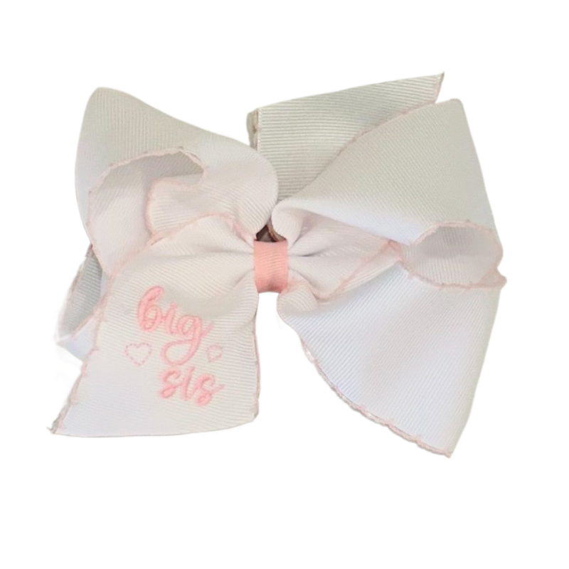 Wee Ones Wee Ones King White w/ Light Pink Moonstitch Big Sis Bow