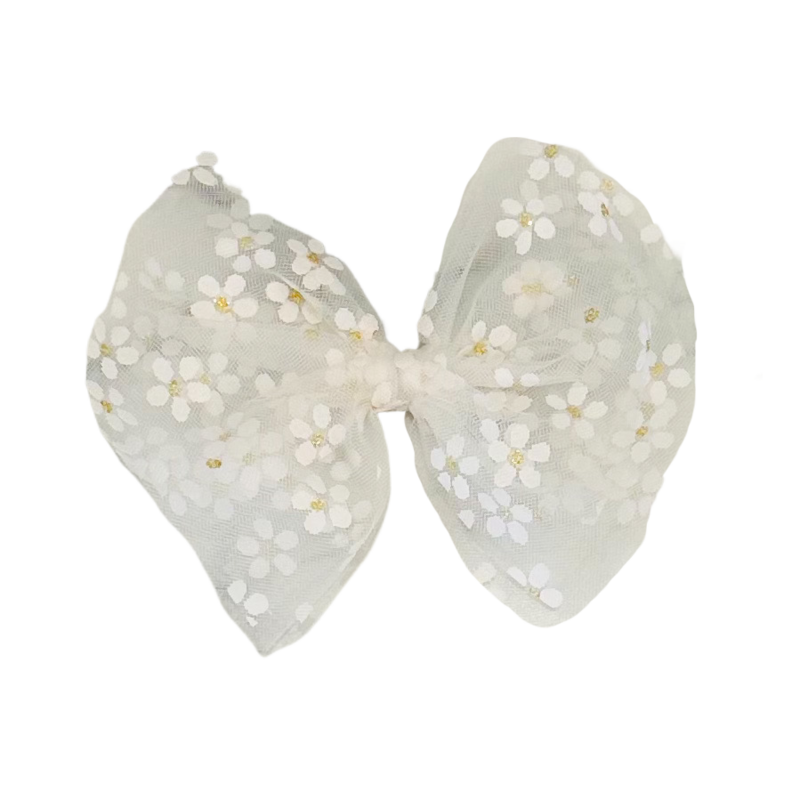 Wee Ones Wee Ones Medium White Flower Tulle Bow