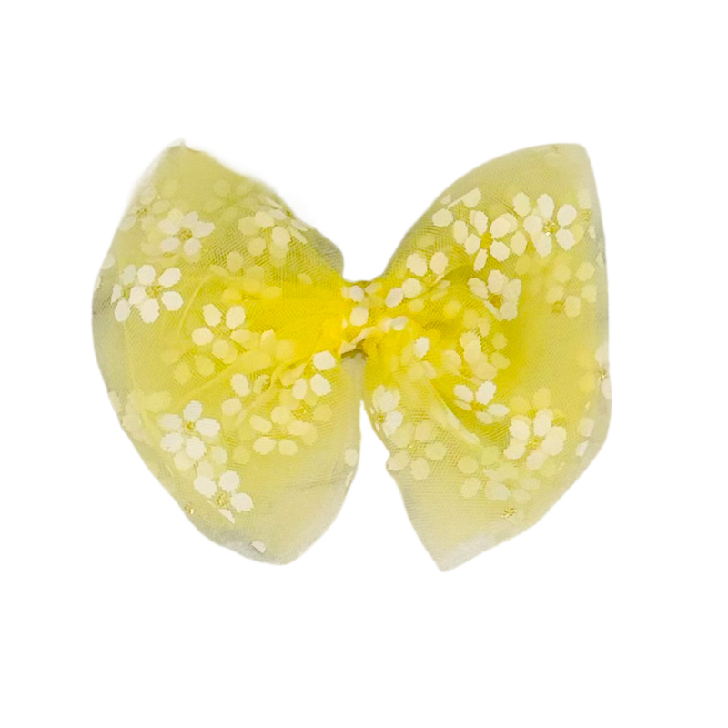 Wee Ones Wee Ones Medium Light Yellow Flower Tulle Bow