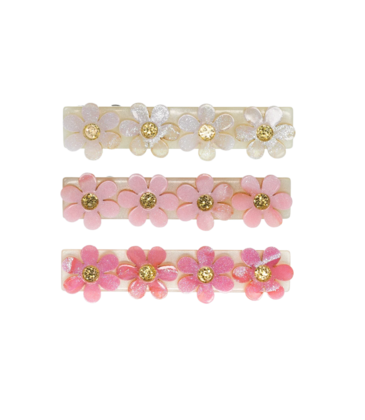 Lilies & Roses Flowers Pink & White Shimmer Hair Clips