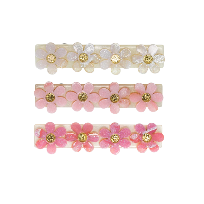 Lilies & Roses Flowers Pink & White Shimmer Hair Clips