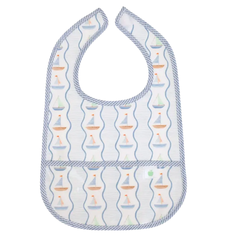 Apple of My Isla Apple of My Isla The Wipe It Bib - Sailboats