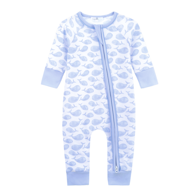 Magnolia Baby Magnolia Baby Light Blue Azure Whales Playsuit
