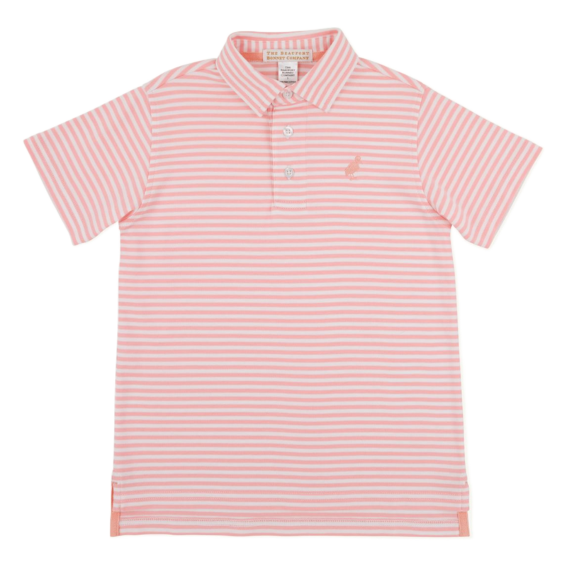 The Beaufort Bonnet Company TBBC Prim & Proper Polo - Sanibel Salmon Stripe/Pompano Peach
