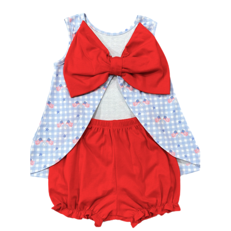 James & Lottie *Pre-Order* James & Lottie Bow Lottie Bloomer Set - Patriotic Gingham