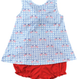 James & Lottie *Pre-Order* James & Lottie Bow Lottie Bloomer Set - Patriotic Gingham