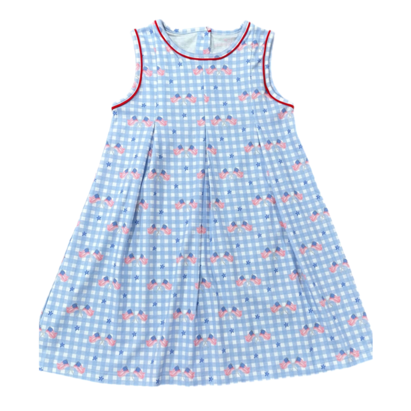 James & Lottie *Pre-Order* James & Lottie Penny Pleat Dress - Patriotic Gingham