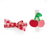 Lilies & Roses Cherry & Red Checker Bow Hair Clips