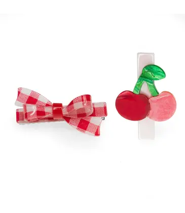Lilies & Roses Cherry & Red Checker Bow Hair Clips