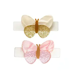 Lilies & Roses Butterflies Shimmer Gold & Pink Hair Clips