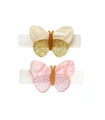 Lilies & Roses Butterflies Shimmer Gold & Pink Hair Clips