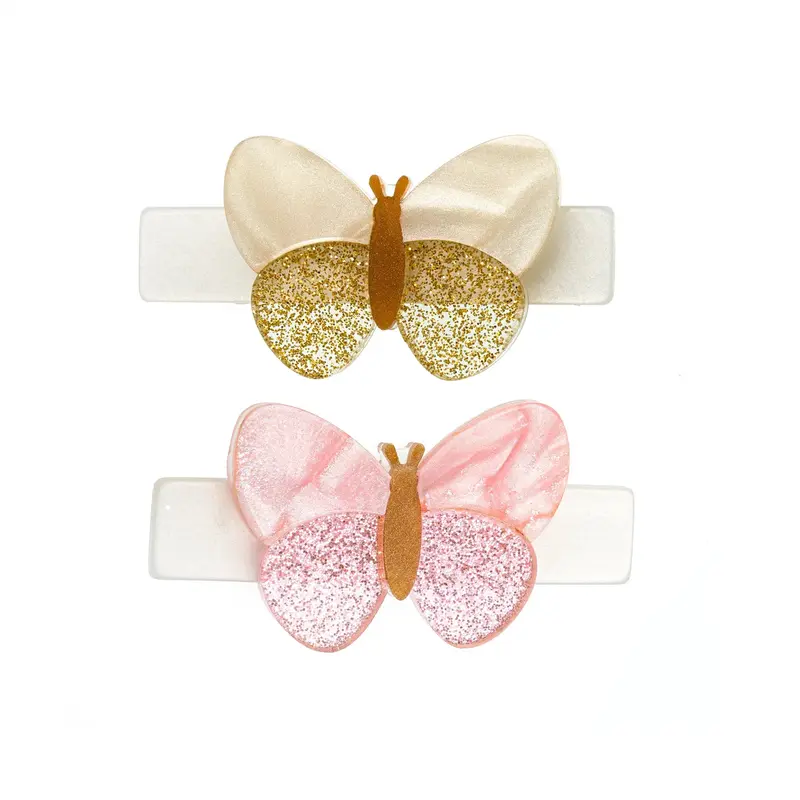 Lilies & Roses Butterflies Shimmer Gold & Pink Hair Clips