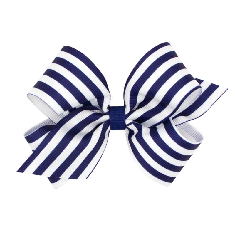 Wee Ones Wee Ones Medium Light Navy Nautical Stripe Bow