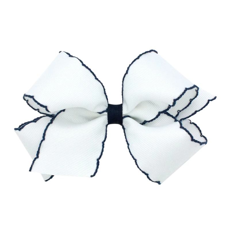 Wee Ones Wee Ones Medium White w/ Light Navy Moonstitch Bow