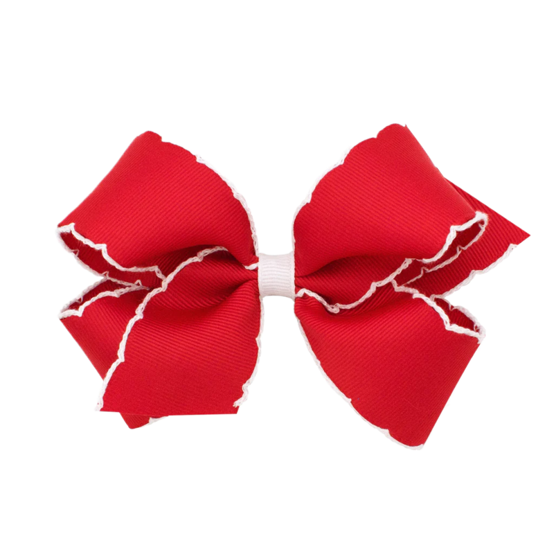 Wee Ones Wee Ones Medium Red w/ White Moonstitch Bow