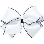 Wee Ones Wee Ones King White w/ Light Navy Moonstitch Bow