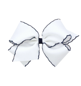 Wee Ones Wee Ones King White w/ Light Navy Moonstitch Bow