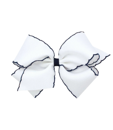 Wee Ones Wee Ones King White w/ Light Navy Moonstitch Bow