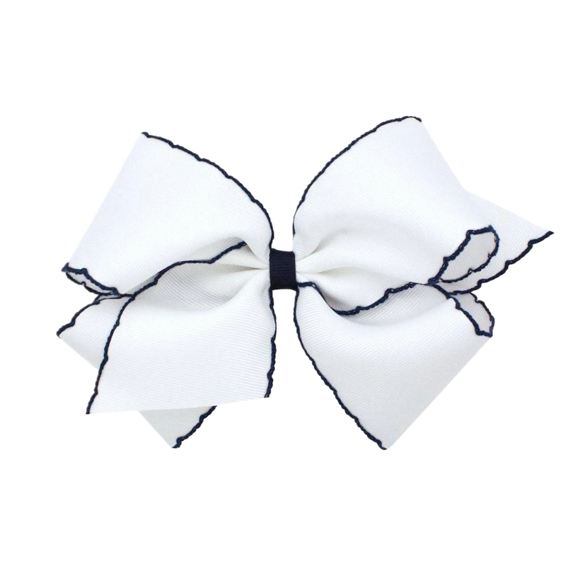 Wee Ones Wee Ones King White w/ Light Navy Moonstitch Bow