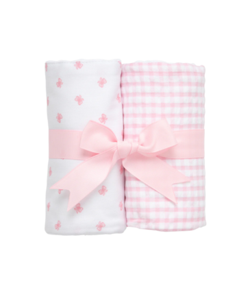 3 Marthas 3 Marthas Pink Bow Set of Two Burp Cloths