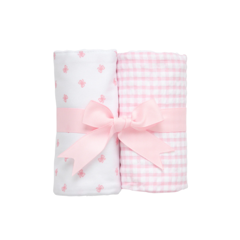 3 Marthas 3 Marthas Pink Bow Set of Two Burp Cloths