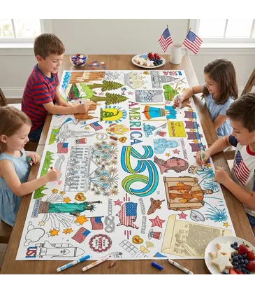 USA Patriotic America 250 Coloring Tablecloth