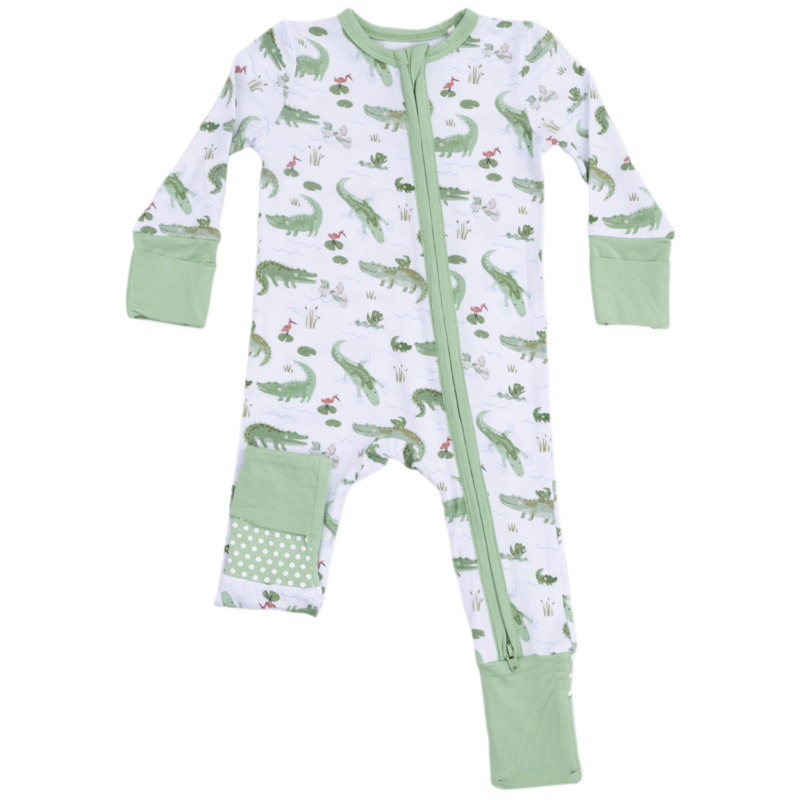 Angel Dear Angel Dear Zipper Romper - Crayon Alligators