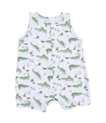 Angel Dear Angel Dear Shortie Romper - Crayon Alligators