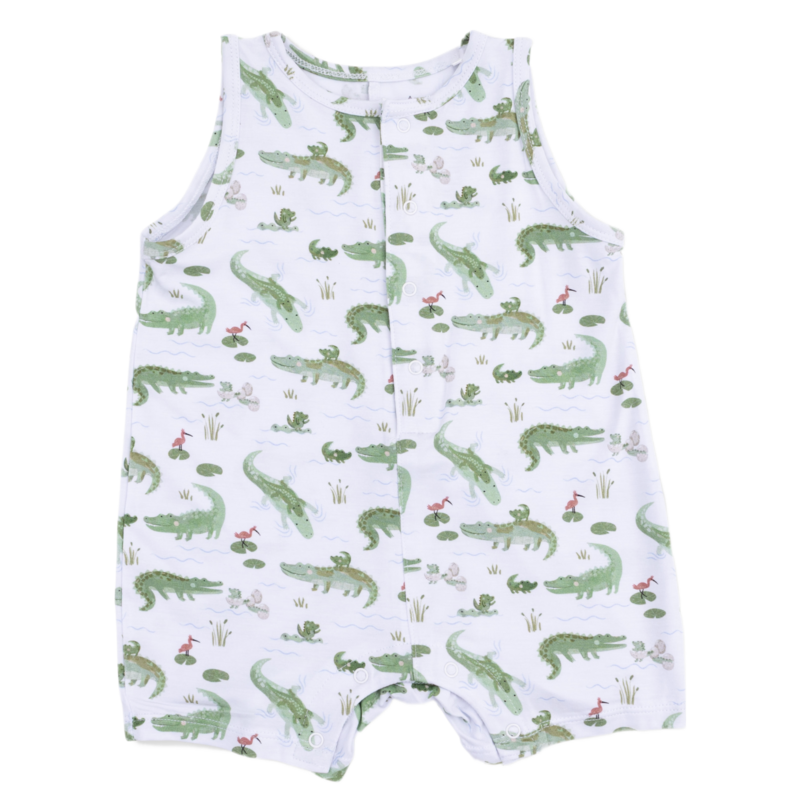 Angel Dear Angel Dear Shortie Romper - Crayon Alligators