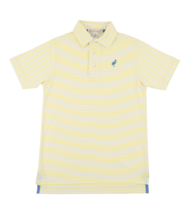 The Beaufort Bonnet Company TBBC Prim & Proper Polo - Lake Worth Yellow Stripe/Barbados Blue