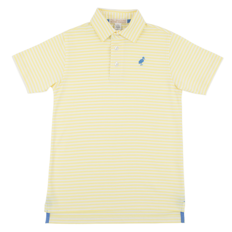 The Beaufort Bonnet Company TBBC Prim & Proper Polo - Lake Worth Yellow Stripe/Barbados Blue