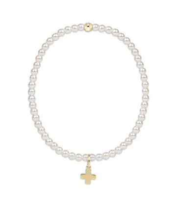 enewton enewton egirl Classic Pearl 3mm Bracelet - Signature Cross Gold Charm
