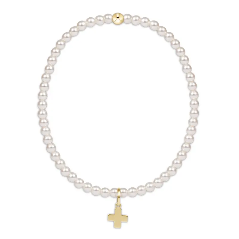 enewton enewton egirl Classic Pearl 3mm Bracelet - Signature Cross Gold Charm