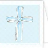 RoseanneBeck Collections Handpainted Blue Ribbon Cross Enclosure Card