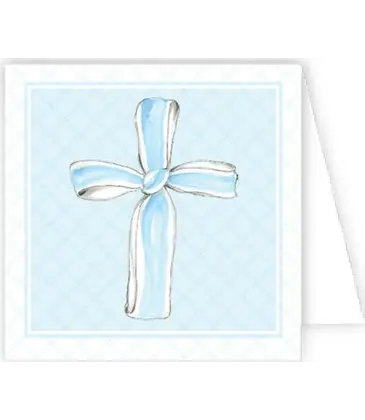 RoseanneBeck Collections Handpainted Blue Ribbon Cross Enclosure Card