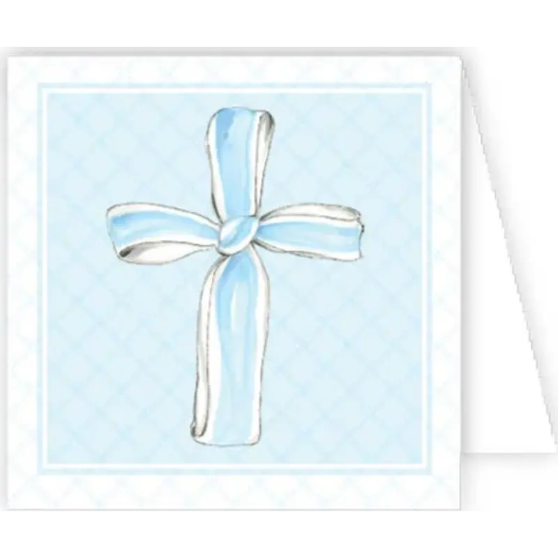 RoseanneBeck Collections Handpainted Blue Ribbon Cross Enclosure Card