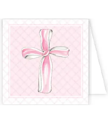 RoseanneBeck Collections Handpainted Pink Ribbon Cross Enclosure Card