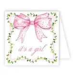 RoseanneBeck Collections Handpainted It's a Girl Pink Bow Enclosure Card