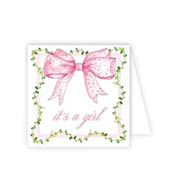 RoseanneBeck Collections Handpainted It's a Girl Pink Bow Enclosure Card