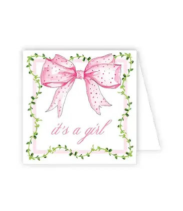 RoseanneBeck Collections Handpainted It's a Girl Pink Bow Enclosure Card