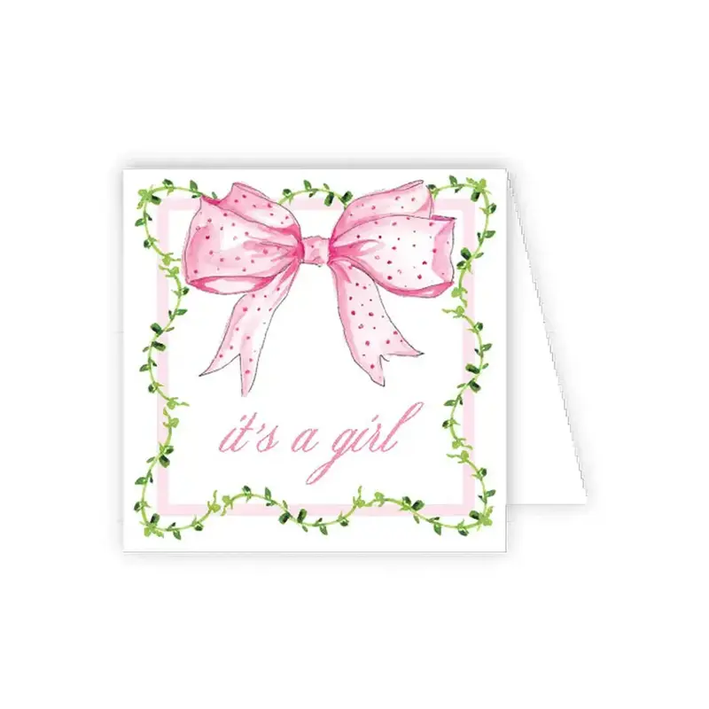 RoseanneBeck Collections Handpainted It's a Girl Pink Bow Enclosure Card