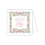 RoseanneBeck Collections Handpainted Pink Ribbon with Greenery Crest Enclosure Card