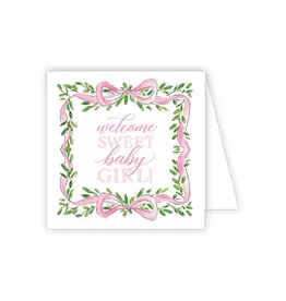 RoseanneBeck Collections Handpainted Pink Ribbon with Greenery Crest Enclosure Card