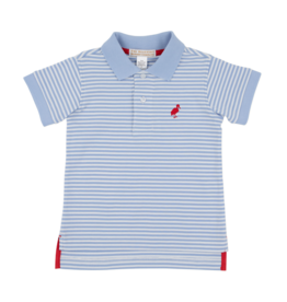 The Beaufort Bonnet Company TBBC Prim & Proper Polo - Beale Street Blue Stripe/Richmond Red
