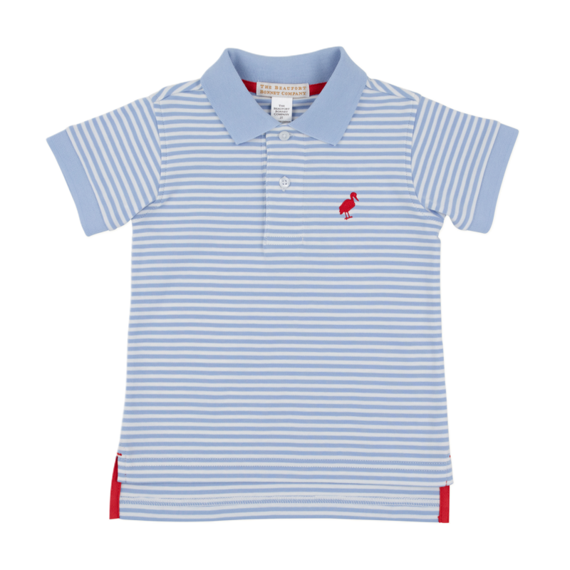 The Beaufort Bonnet Company TBBC Prim & Proper Polo - Beale Street Blue Stripe/Richmond Red