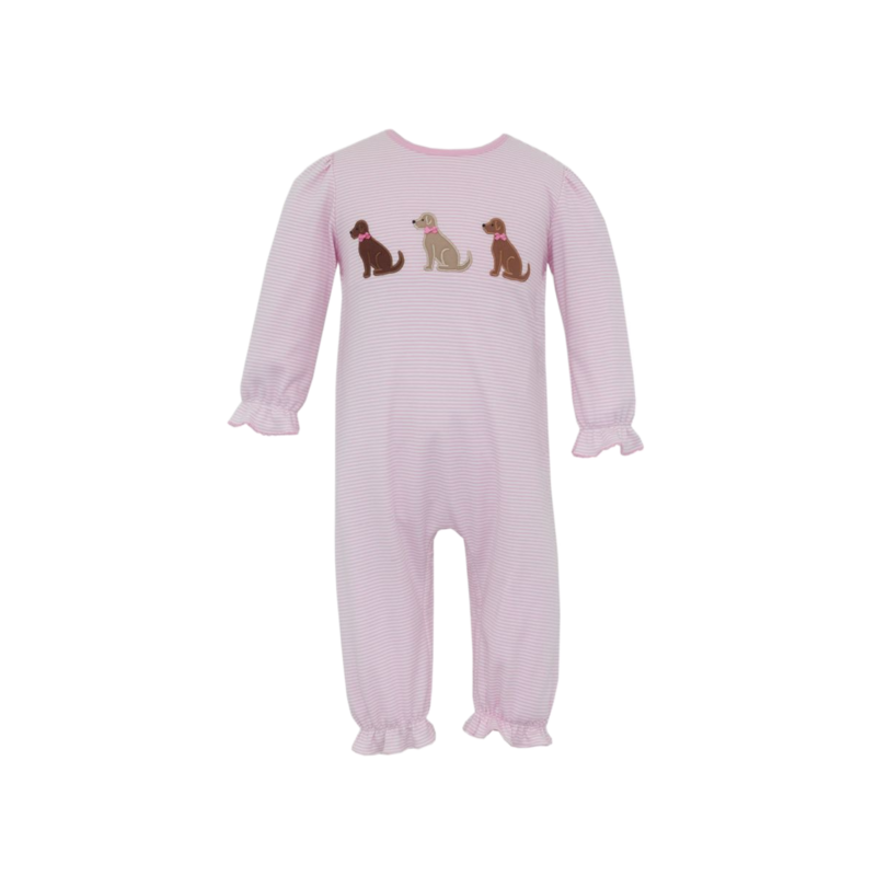 Claire & Charlie Claire & Charlie Labrador Pink Stripe Long Romper