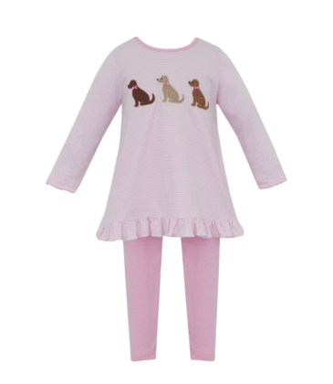 Claire & Charlie Claire & Charlie Labrador Pink Stripe Tunic Set