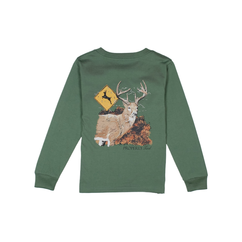 Properly Tied Properly Tied Fern Green LS Tee - Deer Crossing